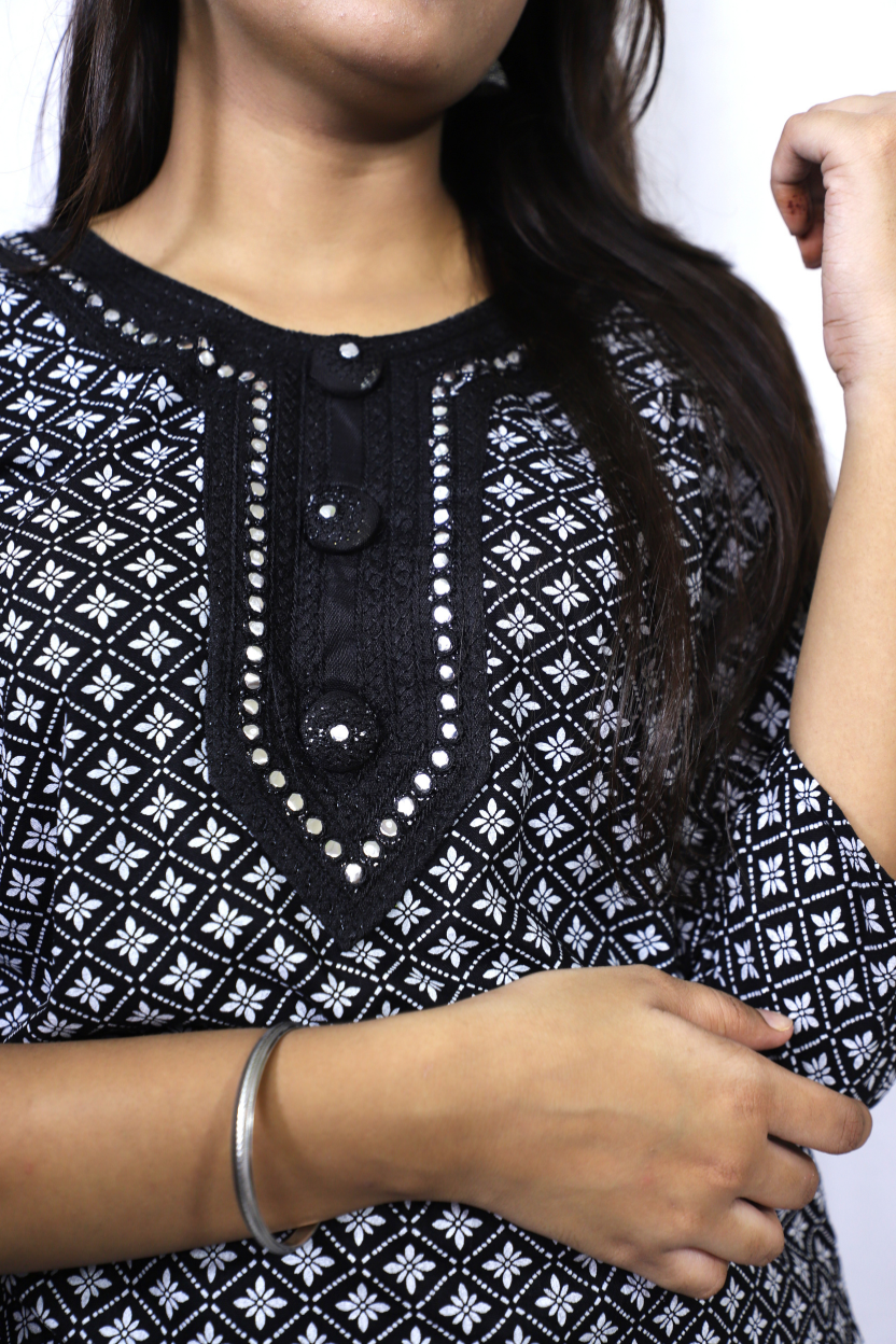 Black Cotton Women Kurti