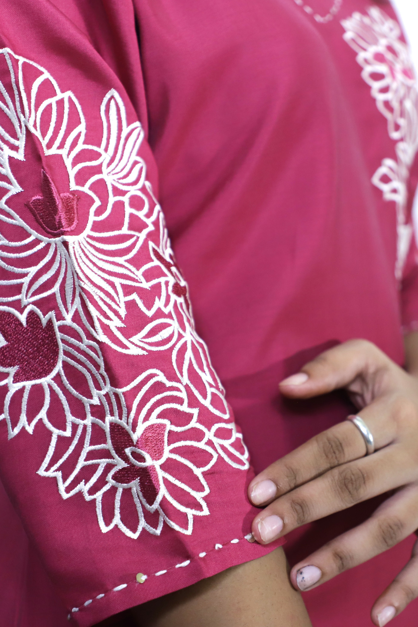 Pink Party Wear Co-ord Set | Silk Fabric with Thread Work