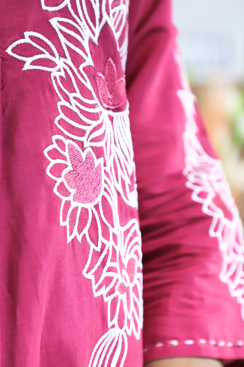 Pink Party Wear Co-ord Set | Silk Fabric with Thread Work