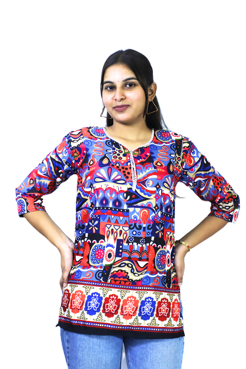 Rayon Multi-Color Printed Kurti | Stylish & Comfortable Daily Wear