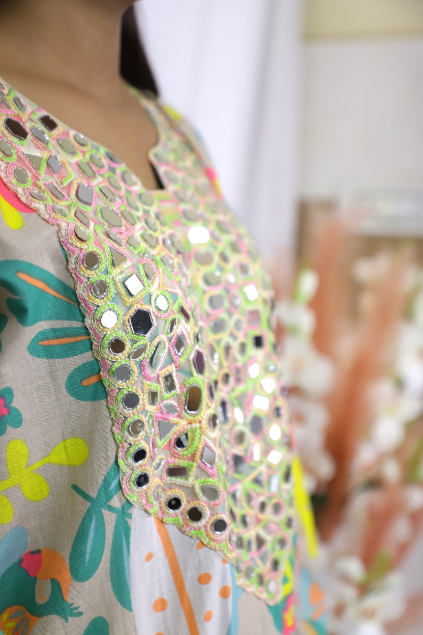 Roman Silk | Multi-Color Co-ord Set with Mirror Patch Work