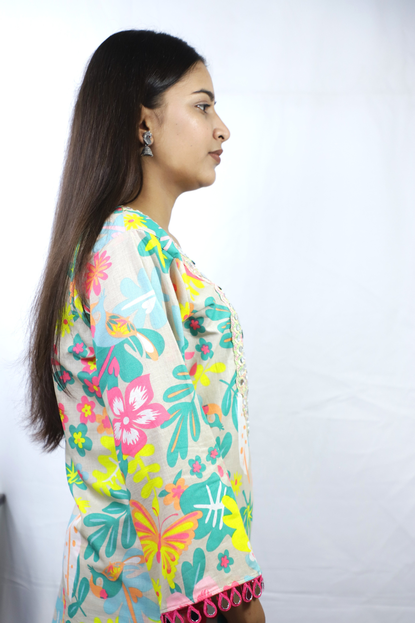 Roman Silk | Multi-Color Co-ord Set with Mirror Patch Work