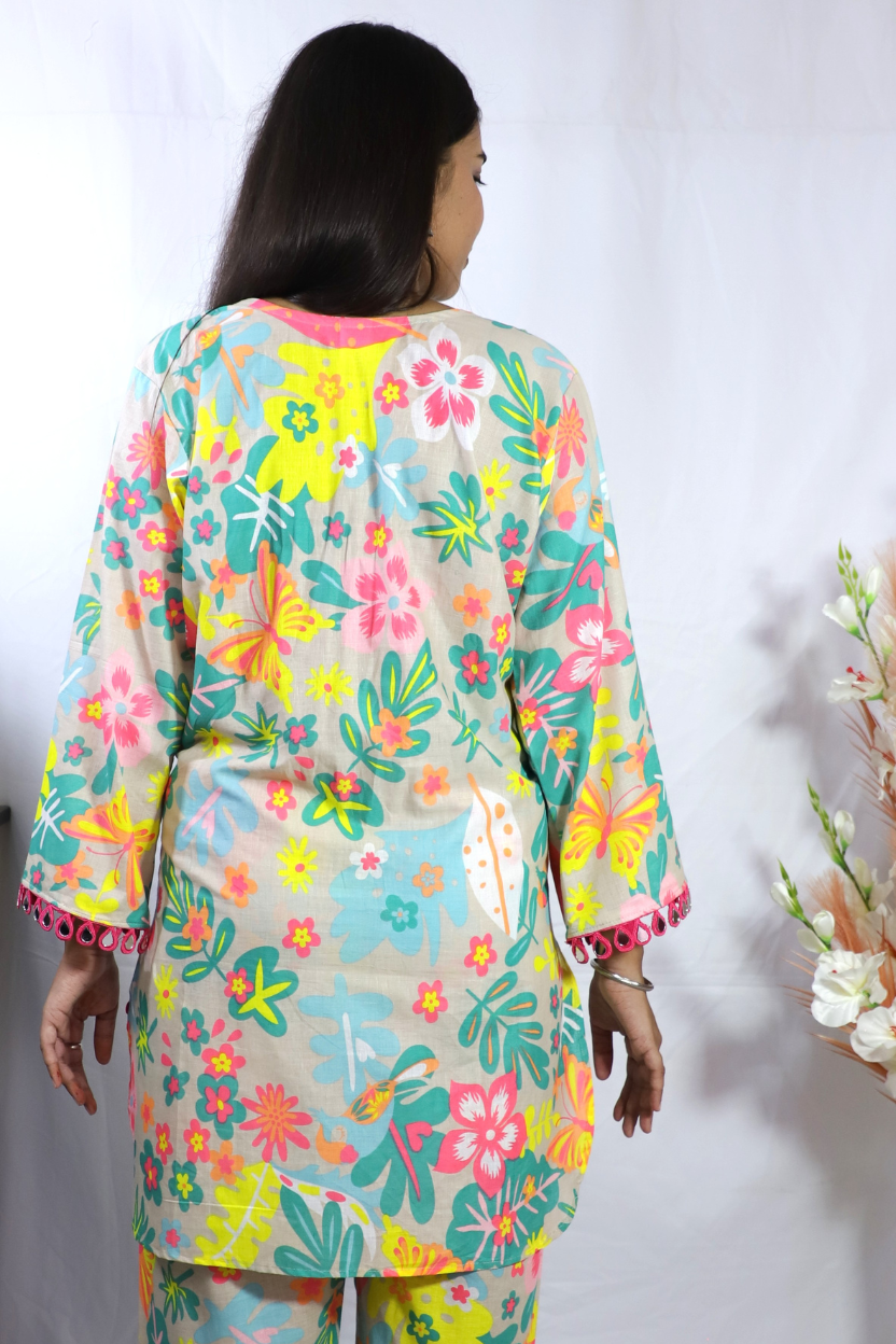 Roman Silk | Multi-Color Co-ord Set with Mirror Patch Work