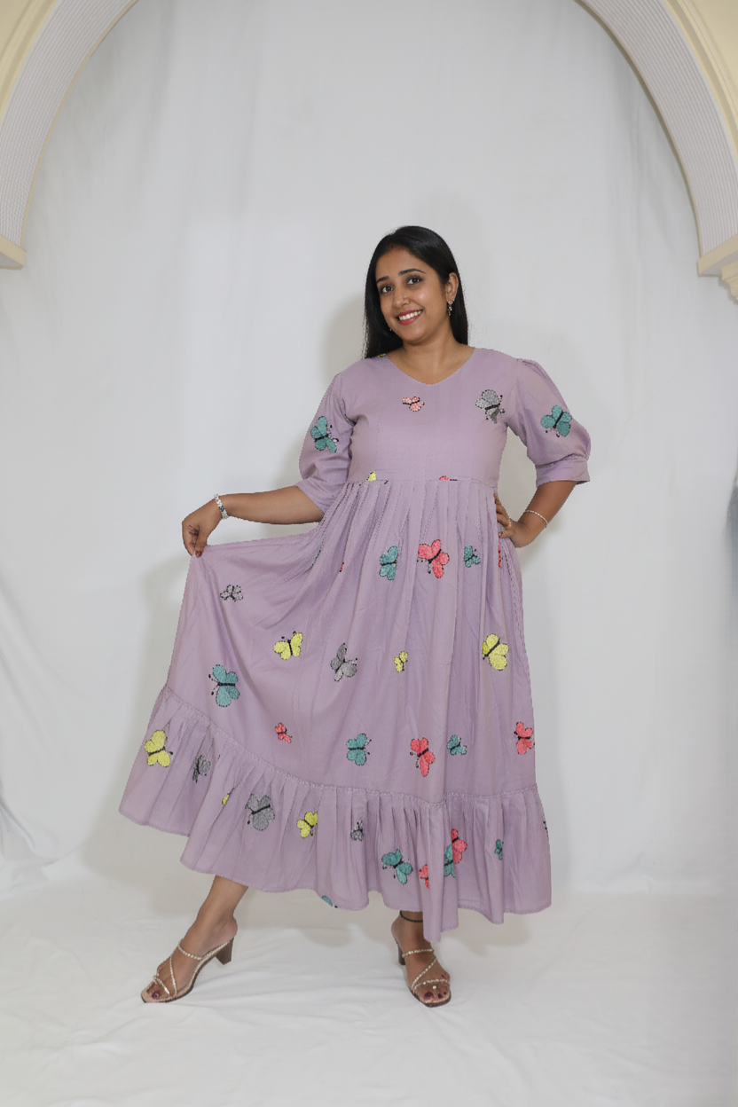 Roman Silk Purple Gown with Thread Work