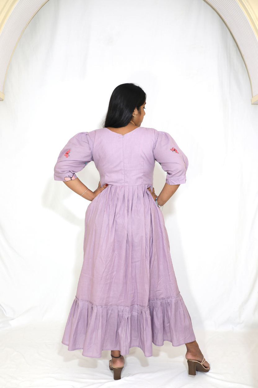Roman Silk Purple Gown with Thread Work